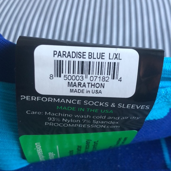 Pro Compression Marathon socks in Paradise Blue. Size Unisex L/XL. - Picture 3 of 3